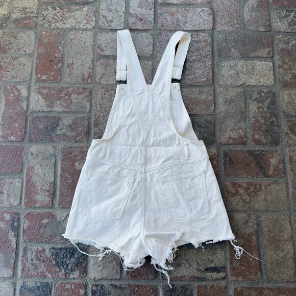 J. Galt Shortalls Cream Raw Hem Shorts Overalls Size S Cotton - Picture 4 of 7